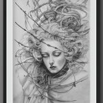 Silent Requiem Pencil on Paper, Dark Surrealism, Gothic Renaissance, Bound Angels Series, original artwork for sale