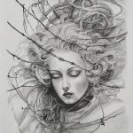 Silent Requiem Pencil on Paper, Dark Surrealism, Gothic Renaissance, Bound Angels Series, original artwork