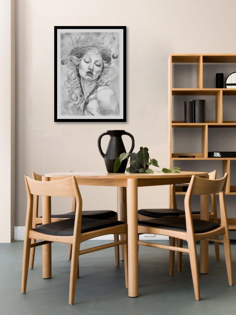 The Sovereign Captive Pencil on Paper, Dark Surrealism, Gothic Renaissance, Bound Angels Series, original artwork lifestyle